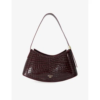 Dune Womens Burg Croc Print Leather Dependent Curved Leather Shoulder Bag