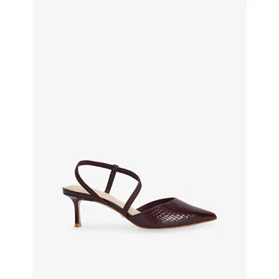 Dune Womens Burg Rept Print Leather Charming Faux-leather Slingback Courts Eur 39 / 6 Uk In Brown
