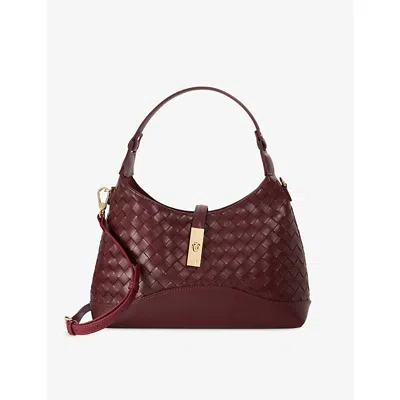 Dune Womens Burgundy Leather Dorset Woven Leather Shoulder Bag