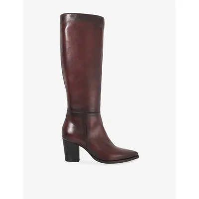 Dune Womens Tenna Smart Heeled Leather Knee-high Boots Burgundy Leather Eur 40 / 7 Uk