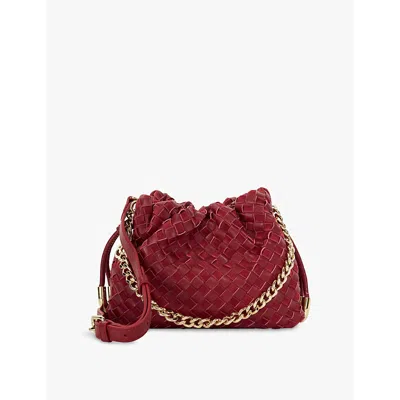 Dune Womens Burgundy Suede Primrose Small Woven-leather Shoulder Bag
