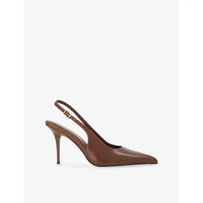 Dune Womens Cai Leather Heeled Slingback Courts Dark Tan Leather Eur 37 / 4 Uk In Brown