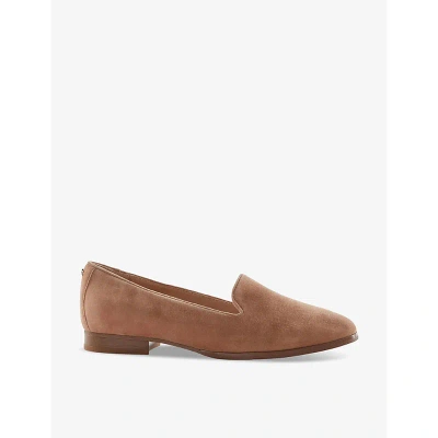 Dune Womens Camel-suede Glassi Logo-embellished Suede Loafers