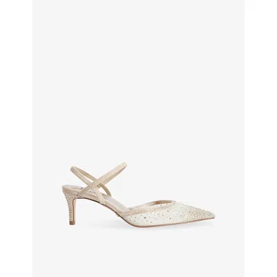 Dune Womens Charismatic Rhinestone-embellished Mesh Courts Gold Synthetic Eur 39 / 6 Uk
