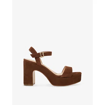 Dune Womens  Monotone Block-heel Suede Sandals In Chestnut Suede