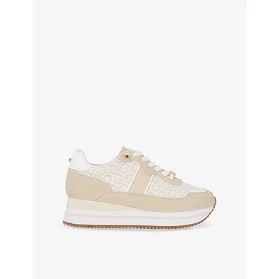 Dune Womens  Escapade Monogram Flatform Woven Runner Trainers In Cream Synthetic