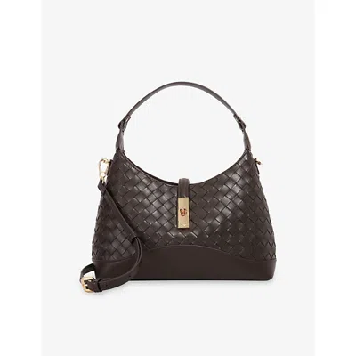 Dune Womens Dark Brown Leather Dorset Woven Leather Shoulder Bag