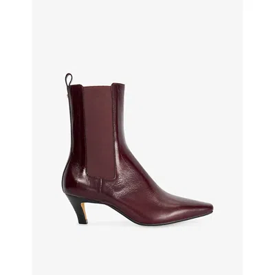 Dune Womens Odele Heeled Patent-leather Ankle Boots Dark Red Leather Eur 38/5 Uk