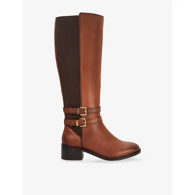 Dune Womens Dark Tan Leather Tatter Leather Knee-high Boots Eur 36 / 3 Uk In Brown