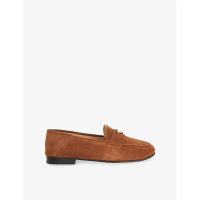 Dune Womens Dark Tan Suede Greek Flat Suede Loafers Eur 41 / 8 Uk In Brown