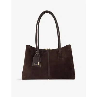 Dune Womens Deserving Large Suede Shopper Dark Brown Sued In Dark Brown Suede