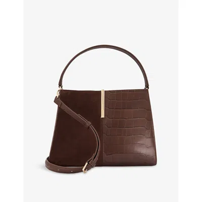 Dune Womens Destined Medium Leather Tote Bag Brown Croc Print Leather
