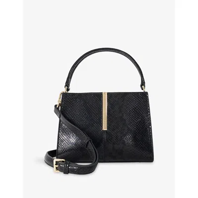 Dune Womens Dinidestined Small Snakeskin-effect Leather Top-handle Bag Dark Brown Leather