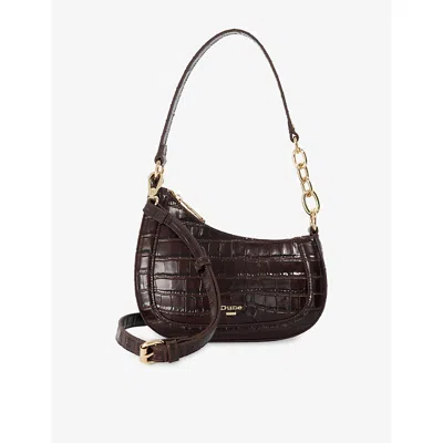 Dune Womens Direction Small Leather Shoulder Bag Brown Croc Print Leather
