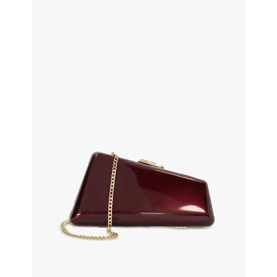 Dune Womens Burgundy Patent Balancing Asymmetric Patent Faux-leather Clutch In Brown Patent