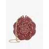 Dune Womens Burgundy Metal Bling Flower Metal Clutch