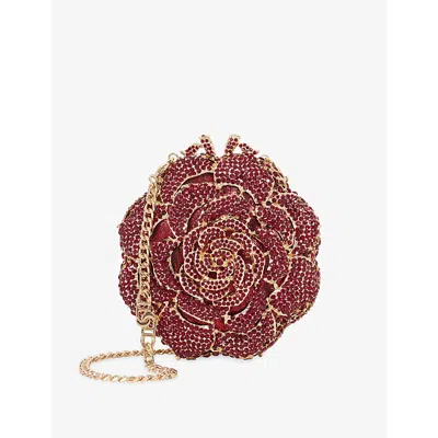 Dune Womens Burgundy Metal Bling Flower Metal Clutch