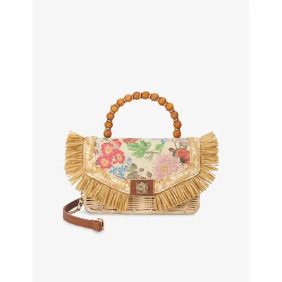 Dune Womens Multi Raffia Blooms Floral-print Raffia Top-handle Bag