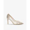 Dune Womens Gold-synthetic Bridged Rhinestone-embellished Mesh And Woven Courts In Gold-synthetic