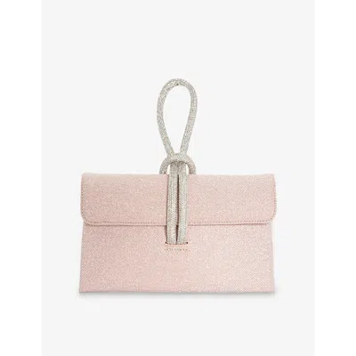 Dune Womens Rose Gold Fabric Brynie Diamanté-embellished Metallic-woven Top-handle Bag