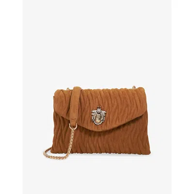 Dune Womens Tan Suede Darling Quilted Suede Cross-body Bag