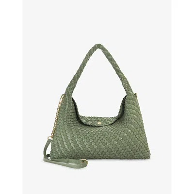 Dune Womens Green Plain Synthetic Deliberate Large Woven Faux-leather Shoulder Bag