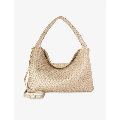 Dune Womens Champagne Synthetic Deliberate Large Woven Faux-leather Shoulder Bag