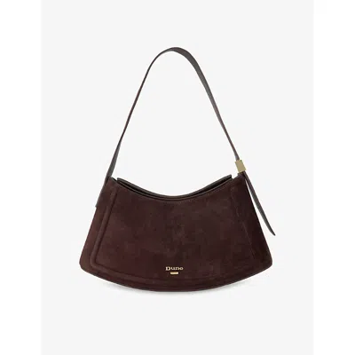 Dune Womens  Dependent Curved Suede Shoulder Bag In Brown Suede