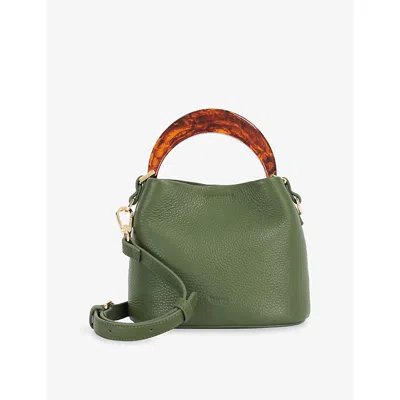 Dune Womens Green Leather Dharla Moulded-handle Leather Handbag