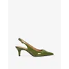 Dune Womens Green Leather Distinctive Heeled Leather Sling-backs Eur 37 / 4 Uk In Green