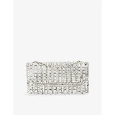 Dune Womens  Elabourate Crystal-embellished Clutch Bag In Silver Fabric