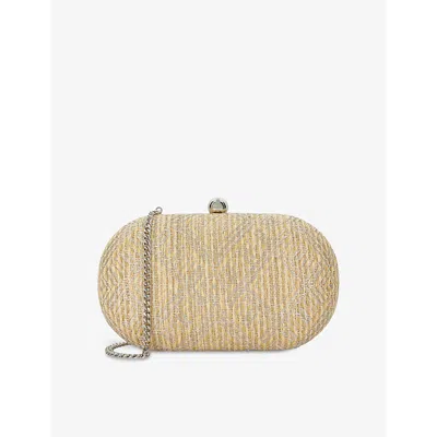 Dune Womens Silver Metallic Extra Oval Woven Raffia Clutch Bag