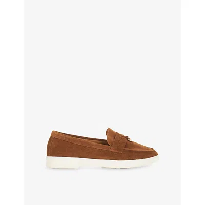 Dune Womens Dark Tan Suede Grinning Suede Loafers Eur 37 / 4 Uk In Brown