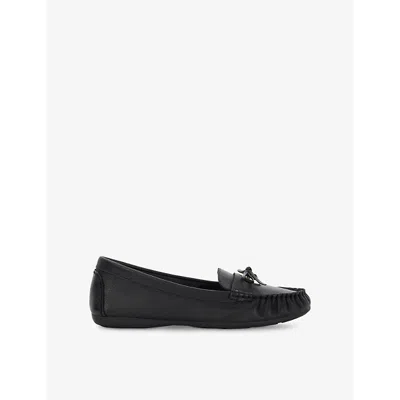 Dune Womens Black Leather Grovers Bow-embellished Leather Loafers