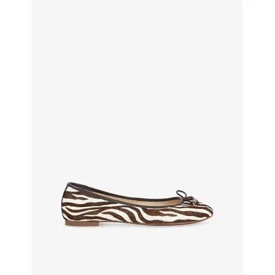 Dune Womens  Hallo Zebra Leather Ballet Flats In Zebra Print Leather