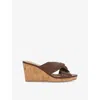 Dune Womens Dark Tan Leather Kacee Twist-strap Leather Wedge Mules Eur 40 / 7 Uk