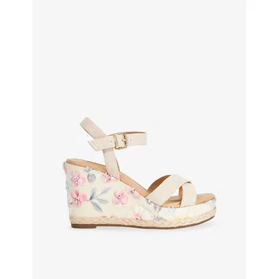 Dune Womens Natural Fabric Kalmiah Floral Woven Wedge Sandals Eur 37 / 4 Uk In Multi