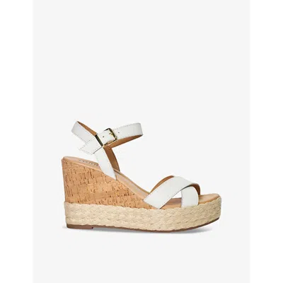 Dune Womens White-leather Kindest Criss-cross Leather Wedge Sandals