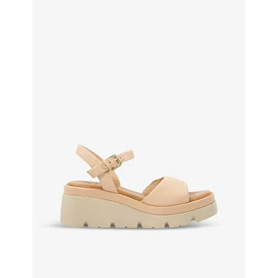 Dune Womens Blush-leather Komodo Wedge-heel Leather Sandals