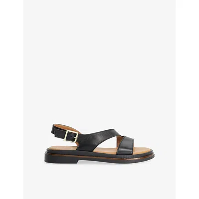 Dune Womens  Larko Asymmetric Chunky Leather Flat Sandals In Black