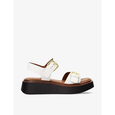 Dune Womens White-leather Loells Faux-leather Flatform Sandals