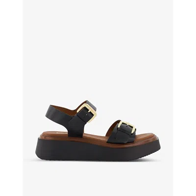 Dune Womens Black-leather Loells Square-toe Leather Platform Sandals