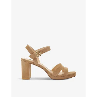 Dune Womens Caramel Suede Manifesting Block-heel Suede Sandals