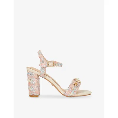 Dune Womens  Mention Floral-detail Block-heel Woven Sandals In Pink Fabric