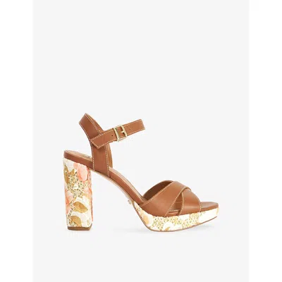 Dune Womens Tan Leather Monique Heeled Leather Sandals Eur 39 / 6 Uk In Burgundy