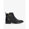 Dune Womens Black Leather Parklyn Snaffle-trim Flat Leather Ankle Boots In Black Leather