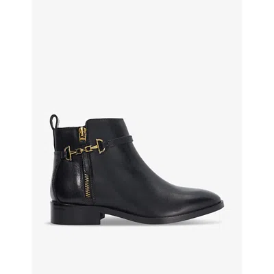 Dune Womens Black Leather Parklyn Snaffle-trim Flat Leather Ankle Boots