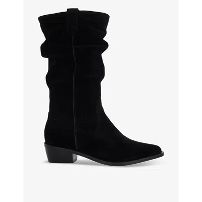 Dune Womens  Pathway Slouch Calf-length Suede Boots In Black Suede