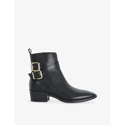 Dune Womens  Pattin Buckle-embellished Leather Ankle Boots In Black Leather