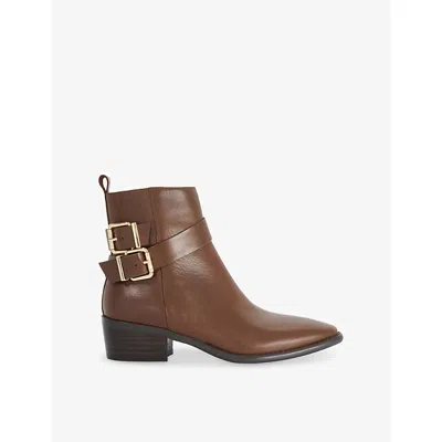 Dune Womens  Pattin Buckle-embellished Leather Ankle Boots In Brown Leather